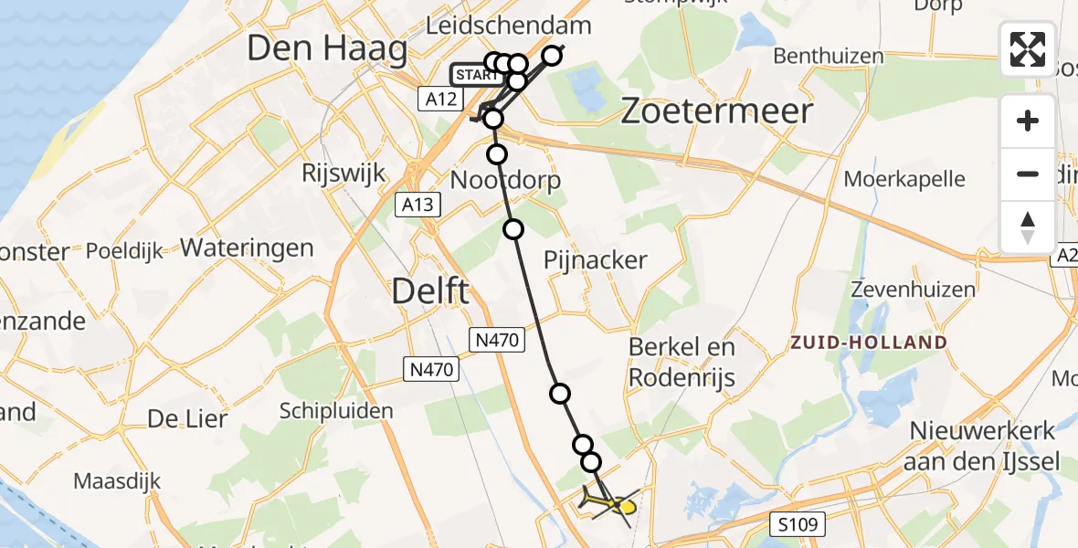 Vluchtroute Politiehelikopter van Den Haag naar Rotterdam The Hague Airport