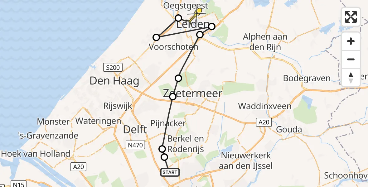 Routekaart van de vlucht: Politiehelikopter naar Leiden, Taptadestraat