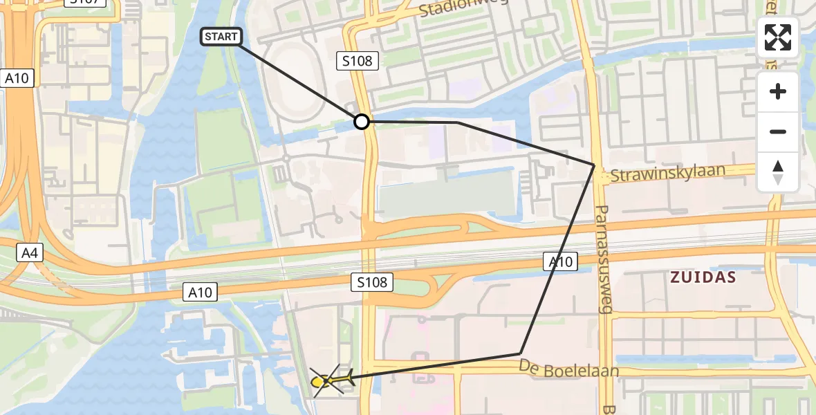 Routekaart van de vlucht: Politieheli naar VU Medisch Centrum Amsterdam, Parnassusweg