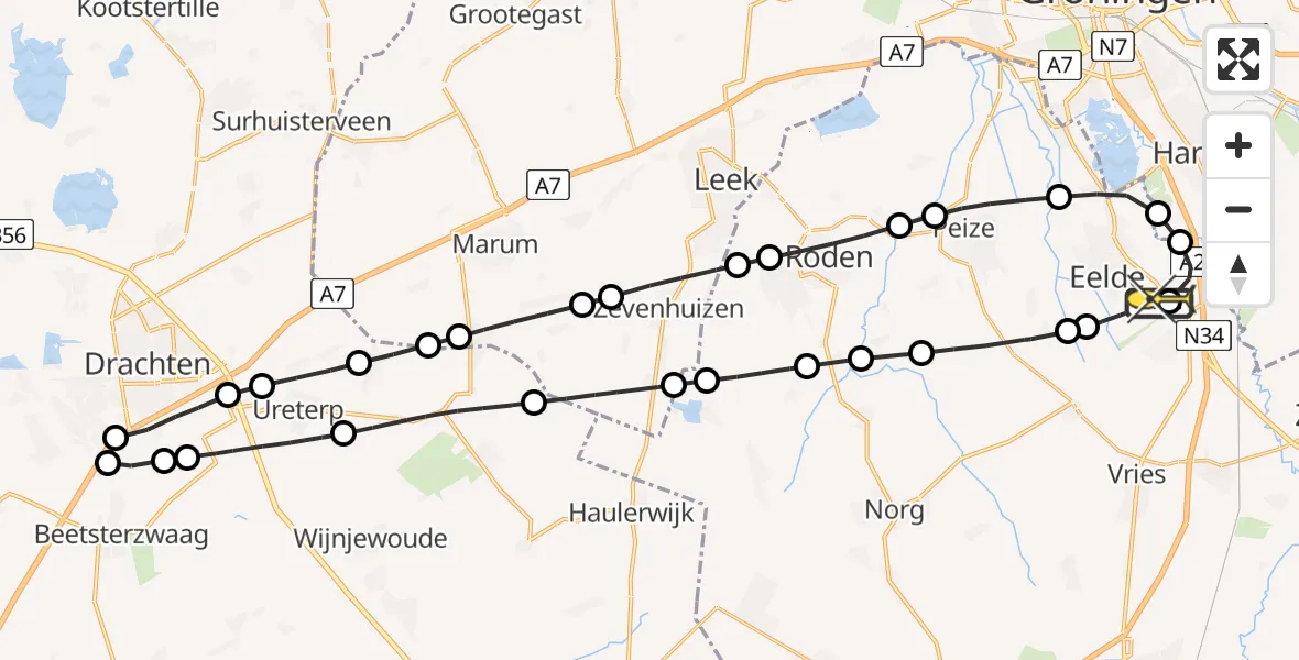 Routekaart van de vlucht: Lifeliner 4 naar Groningen Airport Eelde, Lugtenbergerweg