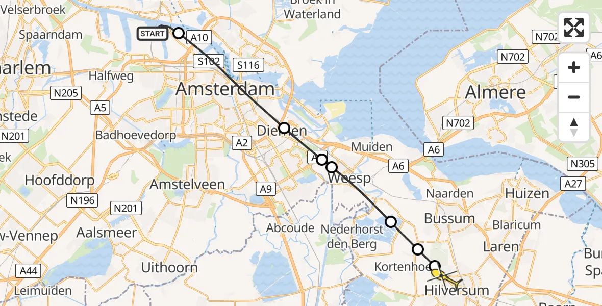 Routekaart van de vlucht: Lifeliner 1 naar Hilversum, Hemweg