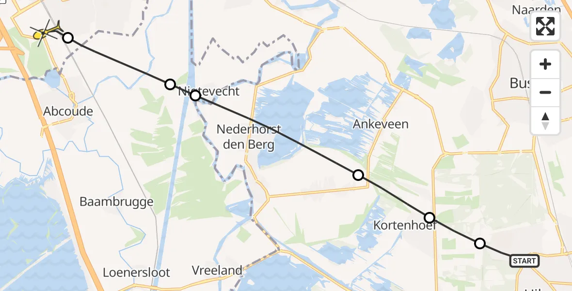 Routekaart van de vlucht: Lifeliner 1 naar Academisch Medisch Centrum (AMC), 't Rondje van Six