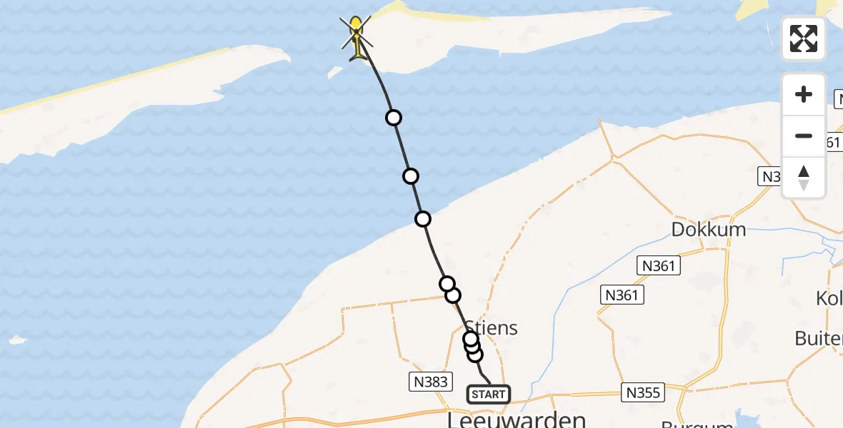 Routekaart van de vlucht: Ambulancehelikopter naar Hollum, Keegsdijkje