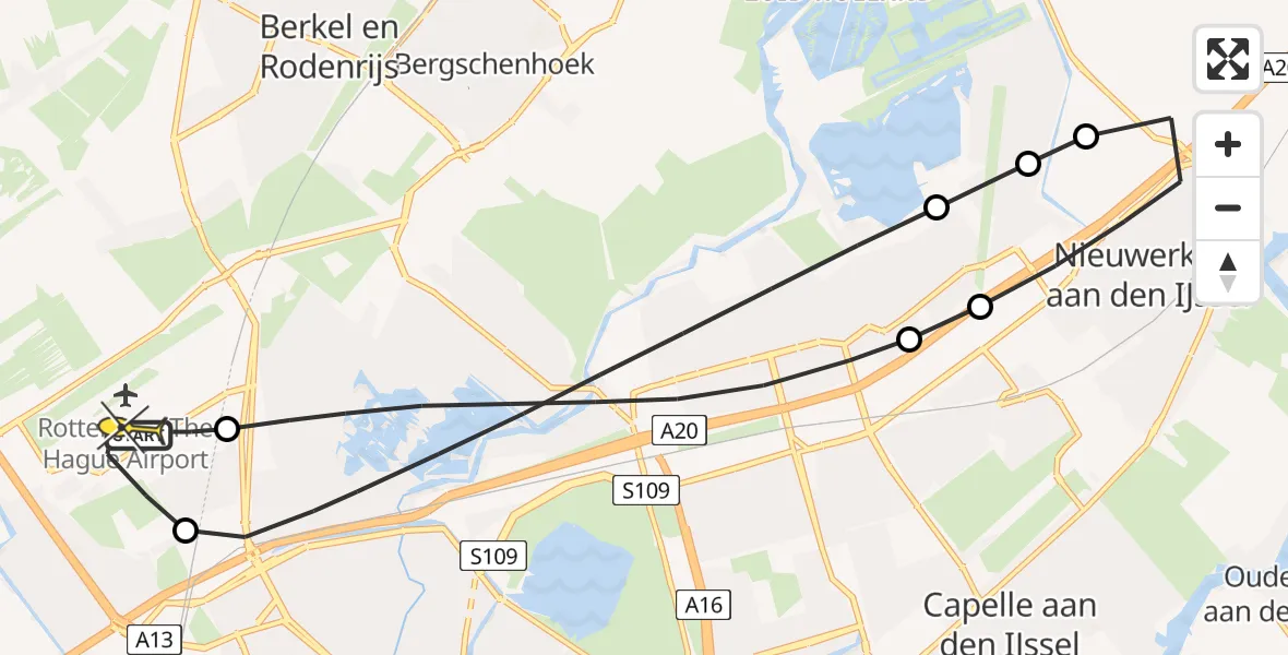 Routekaart van de vlucht: Lifeliner 2 naar Rotterdam The Hague Airport, Deelenpad