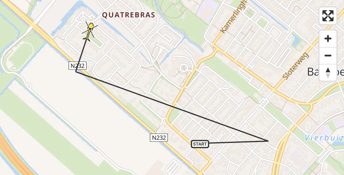 Routekaart van de vlucht: Politiehelikopter naar Badhoevedorp, Schipholweg