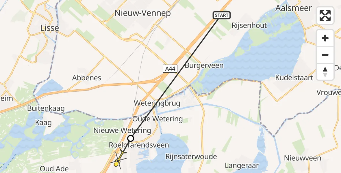 Routekaart van de vlucht: Politiehelikopter naar Roelofarendsveen, Conservenweg
