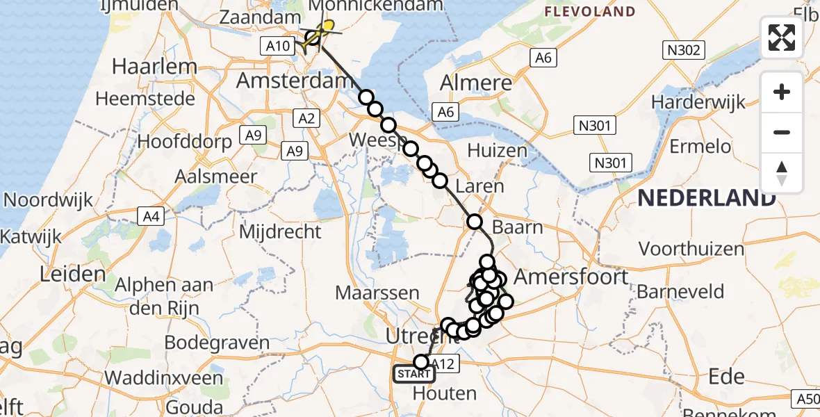 Routekaart van de vlucht: Politiehelikopter naar Landsmeer, Overeindseweg