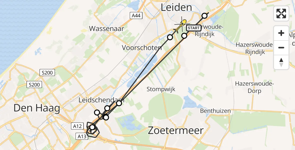 Routekaart van de vlucht: Politiehelikopter naar Leiden, Acacialaan