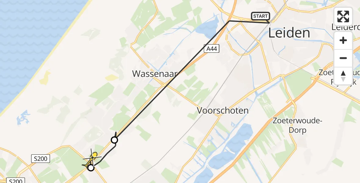 Routekaart van de vlucht: Politiehelikopter naar Wassenaar, Zijdeweg