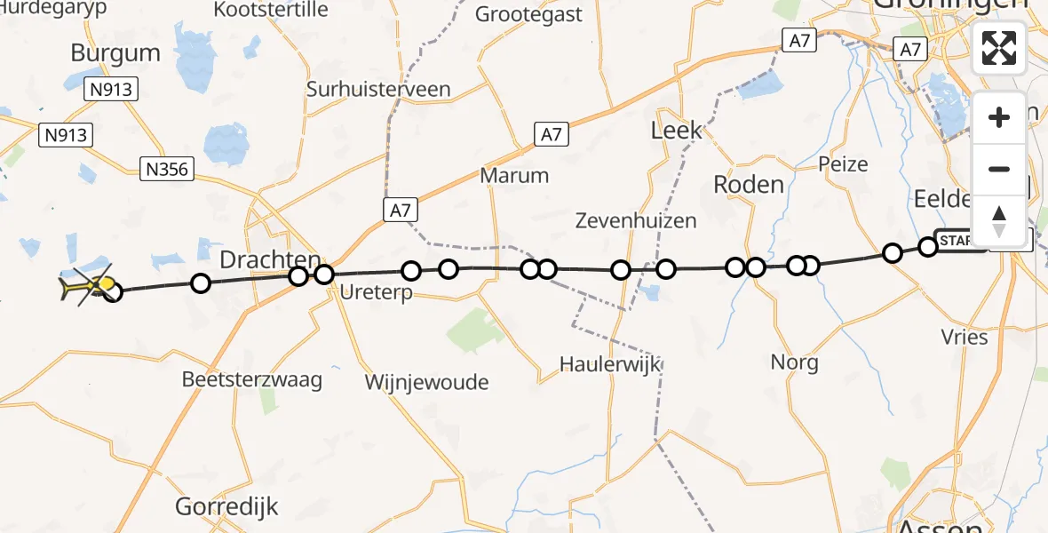 Routekaart van de vlucht: Lifeliner 4 naar De Veenhoop, Eekhoornse Loop