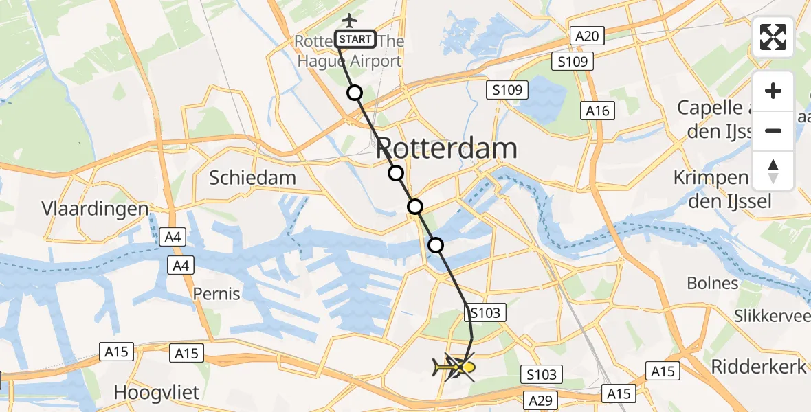 Routekaart van de vlucht: Lifeliner 2 naar Rotterdam, Deelenpad