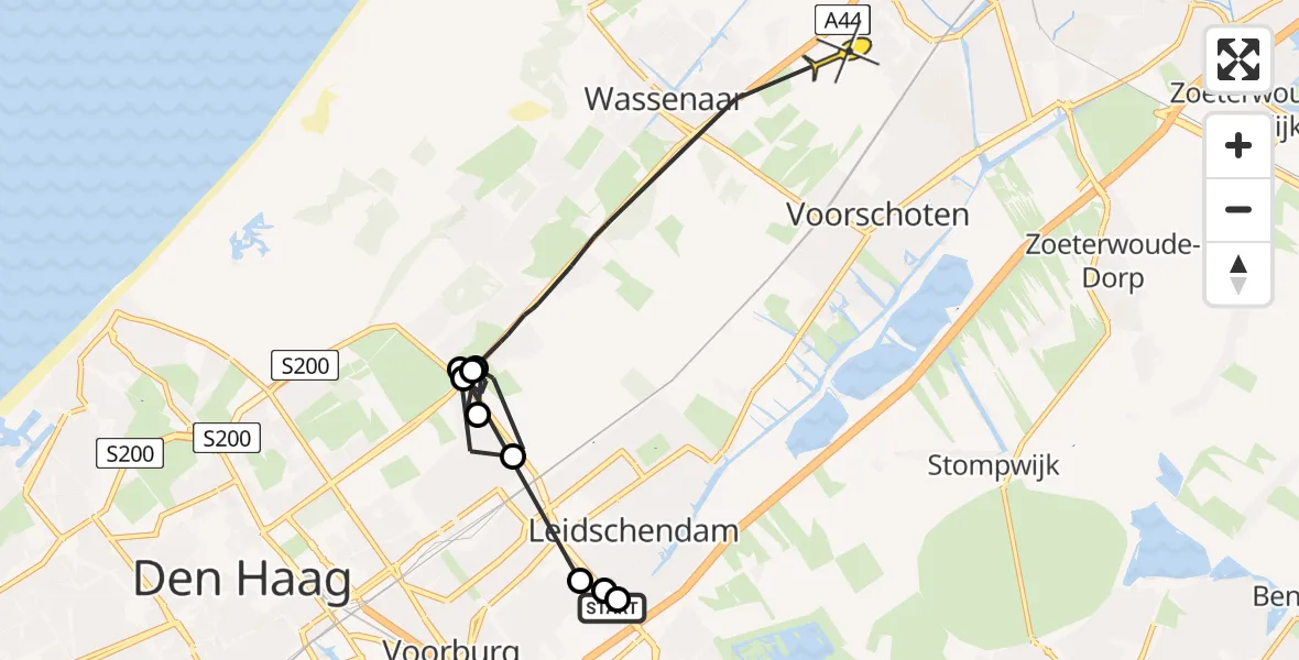 Routekaart van de vlucht: Politieheli naar Wassenaar, Oosteinde