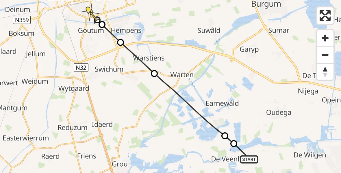 Routekaart van de vlucht: Lifeliner 4 naar Leeuwarden, Headammen