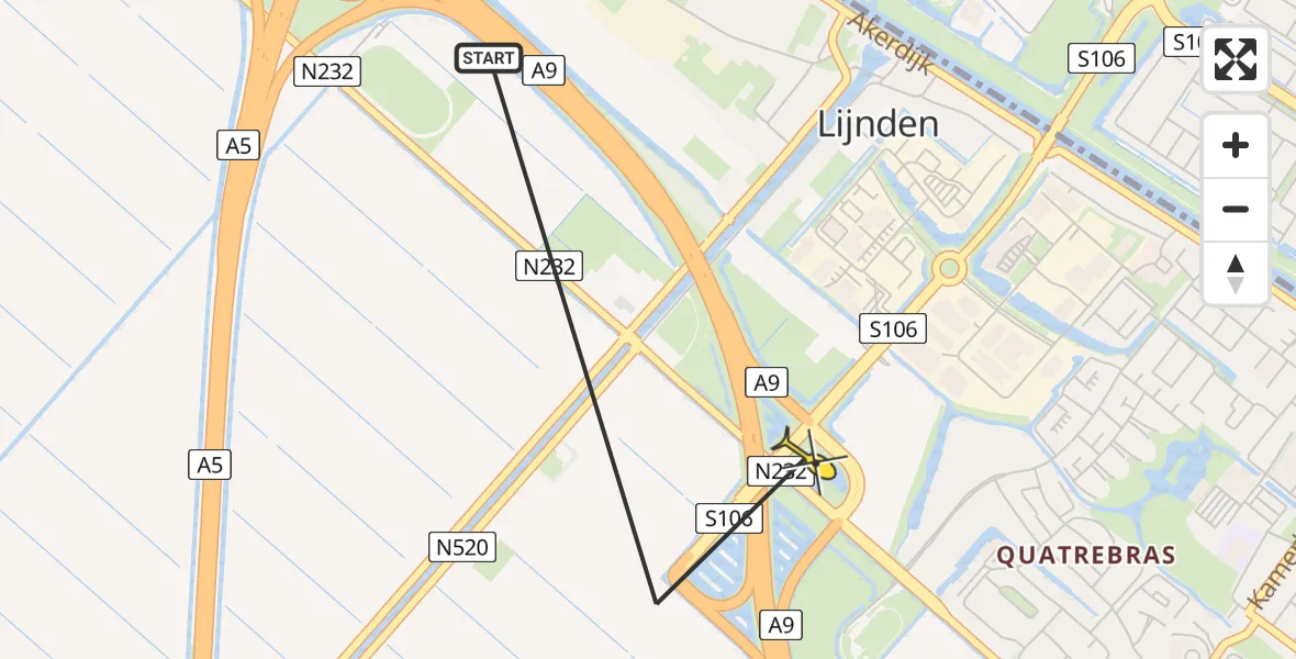 Routekaart van de vlucht: Politiehelikopter naar Lijnden, Amsterdamse Baan