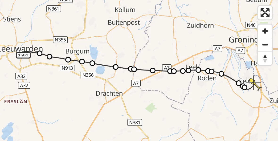 Routekaart van de vlucht: Lifeliner 4 naar Groningen Airport Eelde, J.H. Knoopstraat
