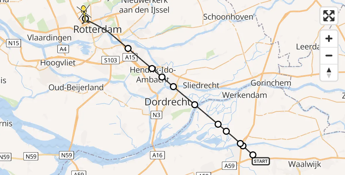 Routekaart van de vlucht: Lifeliner 2 naar Rotterdam The Hague Airport, Zijlweg