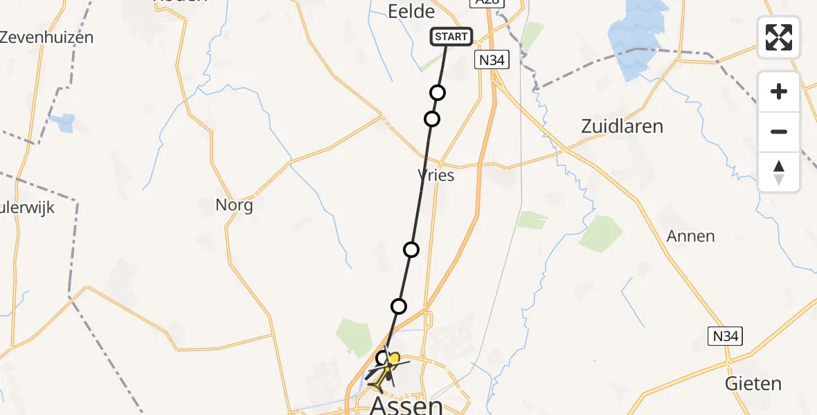 Routekaart van de vlucht: Lifeliner 4 naar Assen, Moespot