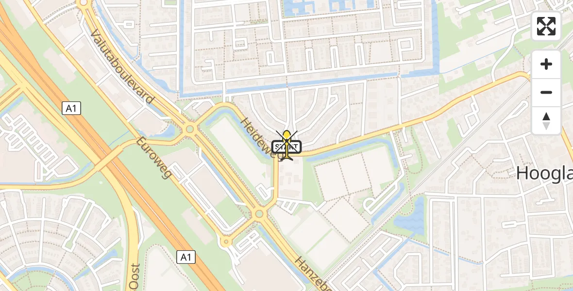 Routekaart van de vlucht: Lifeliner 2 naar Amersfoort, Heideweg