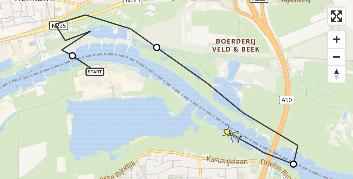 Vluchtroute Politiehelikopter van Heteren naar Heteren