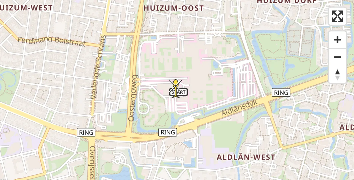 Routekaart van de vlucht: Ambulancehelikopter naar Leeuwarden, Aldlânsdyk