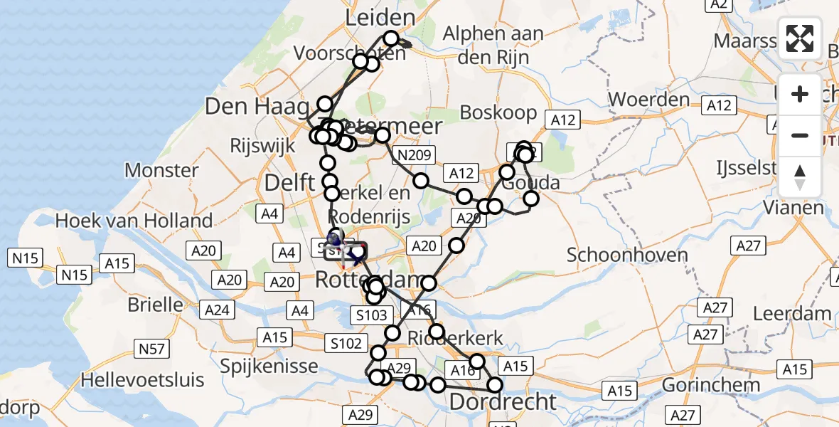 Vluchtroute Politiehelikopter van Rotterdam The Hague Airport naar Rotterdam The Hague Airport