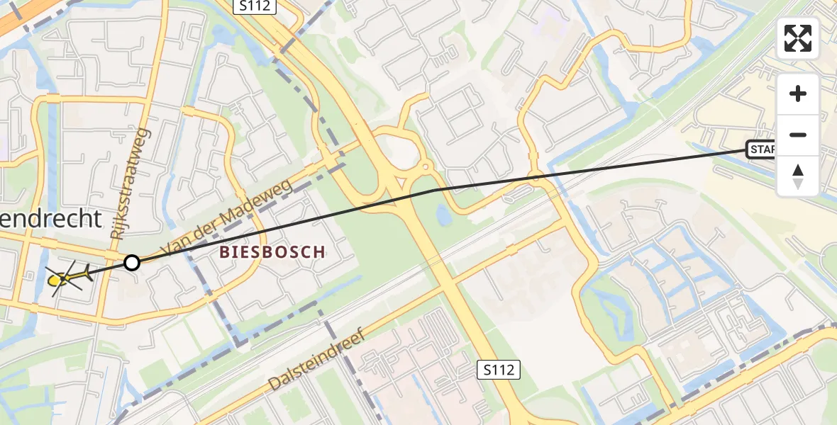 Routekaart van de vlucht: Politieheli naar Duivendrecht, 't Ven