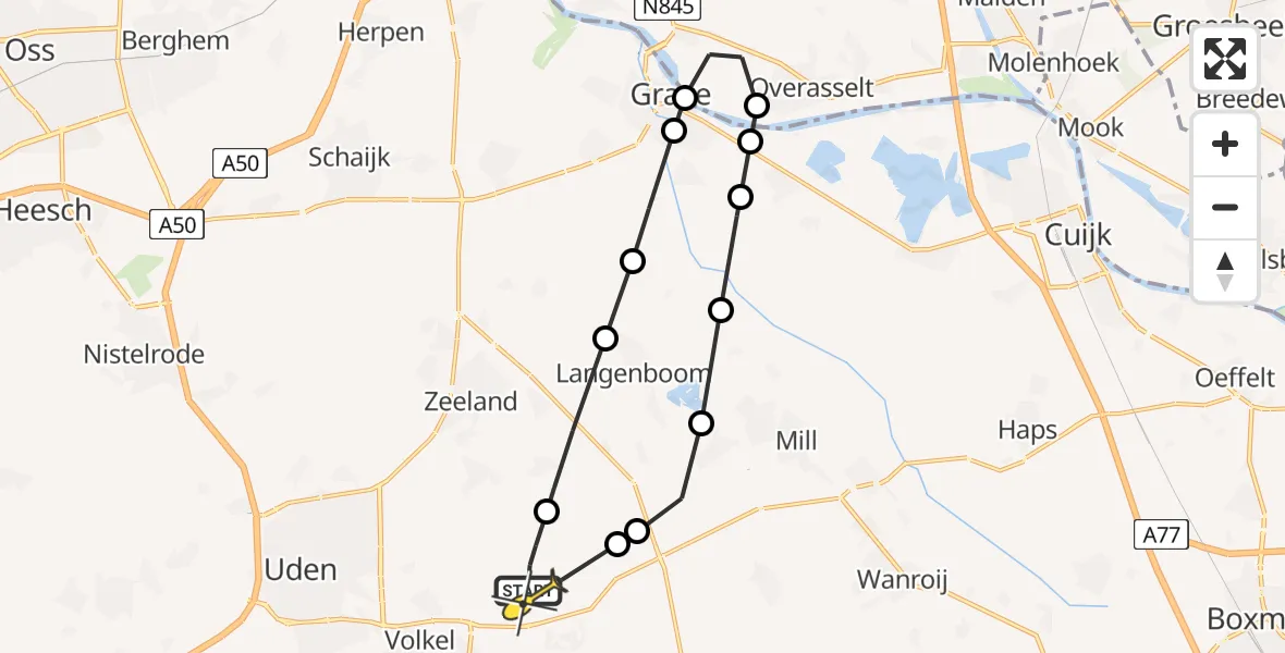 Routekaart van de vlucht: Lifeliner 3 naar Vliegbasis Volkel, Zeelandsedijk