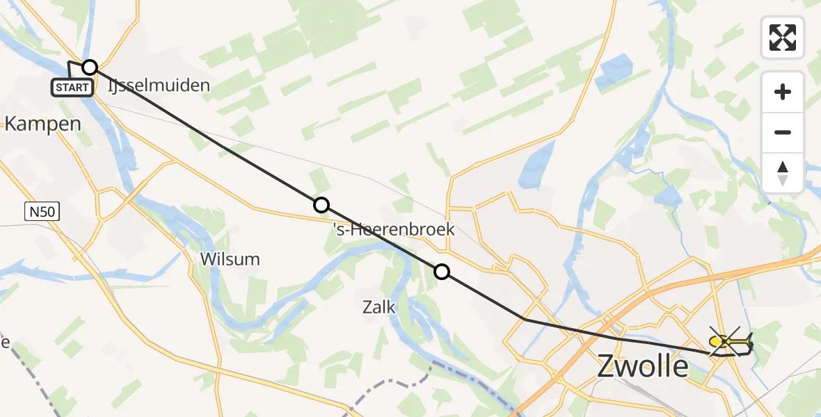 Routekaart van de vlucht: Lifeliner 1 naar Zwolle, Frieseweg