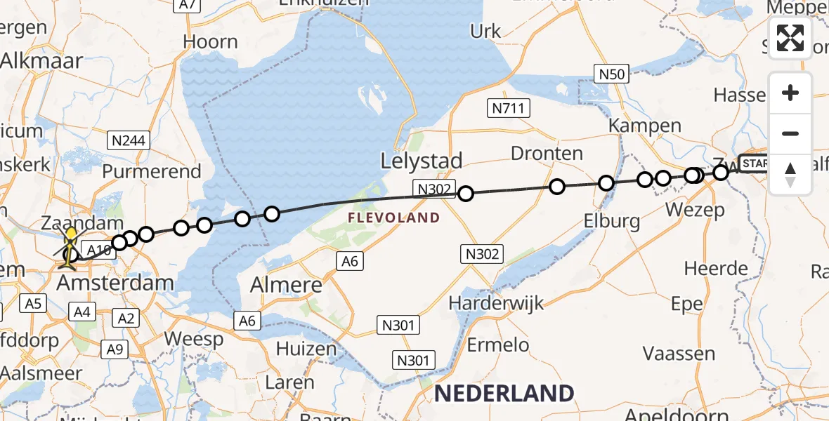 Routekaart van de vlucht: Lifeliner 1 naar Amsterdam Heliport, Park de Wezenlanden