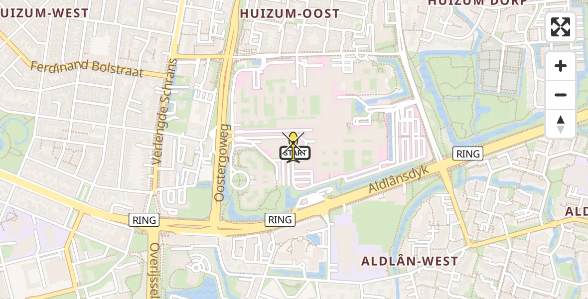 Routekaart van de vlucht: Ambulanceheli naar Leeuwarden, Aldlânsdyk