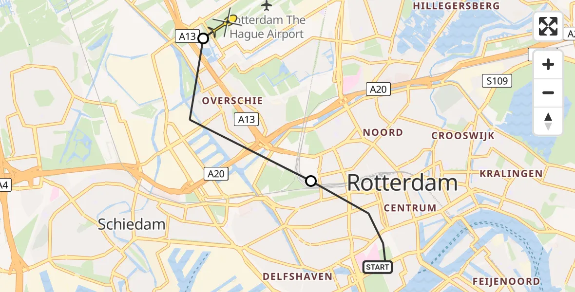 Routekaart van de vlucht: Lifeliner 2 naar Rotterdam The Hague Airport, Sint-Mariastraat