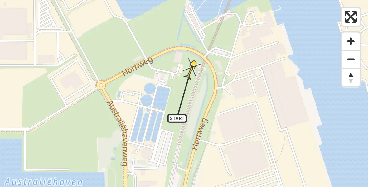 Routekaart van de vlucht: Lifeliner 1 naar Amsterdam Heliport, Hornweg