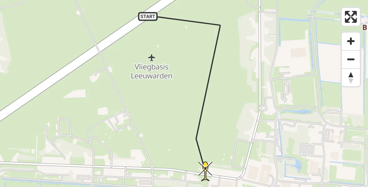 Vluchtroute Ambulancehelikopter van Vliegbasis Leeuwarden naar Vliegbasis Leeuwarden