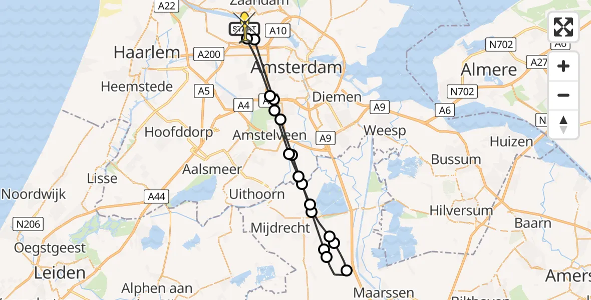 Routekaart van de vlucht: Lifeliner 1 naar Amsterdam Heliport, Kajuitpad