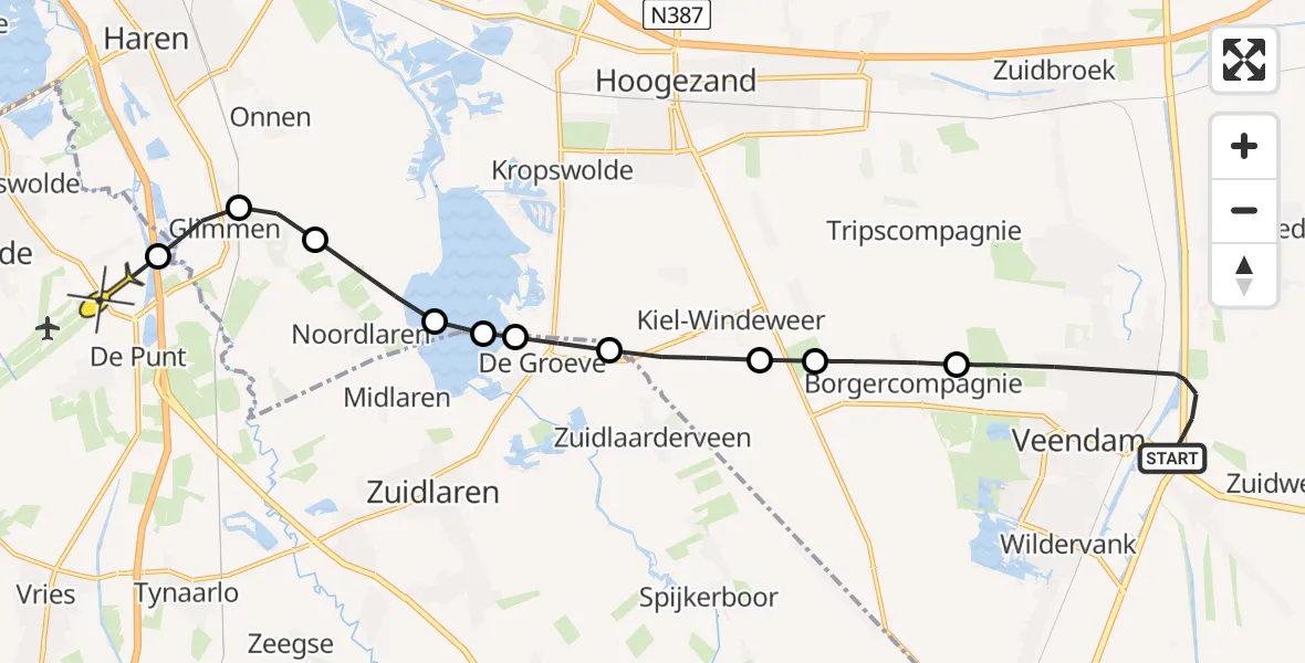 Routekaart van de vlucht: Lifeliner 4 naar Groningen Airport Eelde, Vosseveld