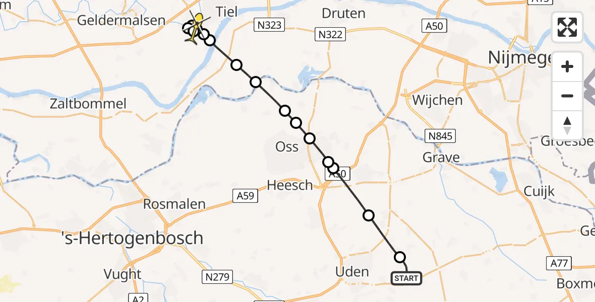 Routekaart van de vlucht: Lifeliner 3 naar Tiel, Zeelandsedijk