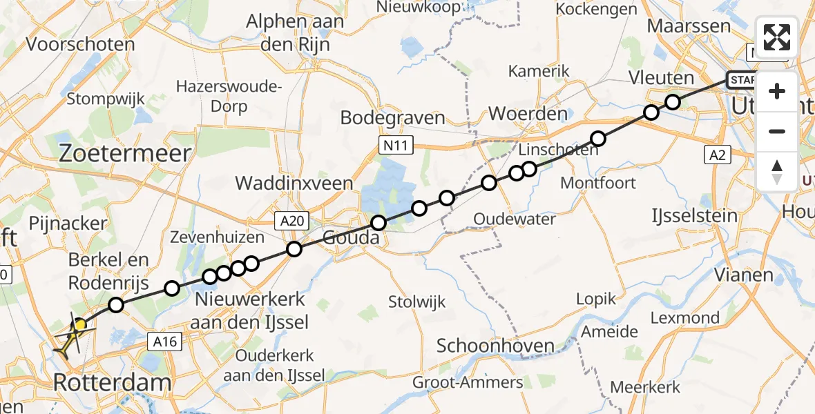 Routekaart van de vlucht: Lifeliner 2 naar Rotterdam The Hague Airport, Schaverijstraat