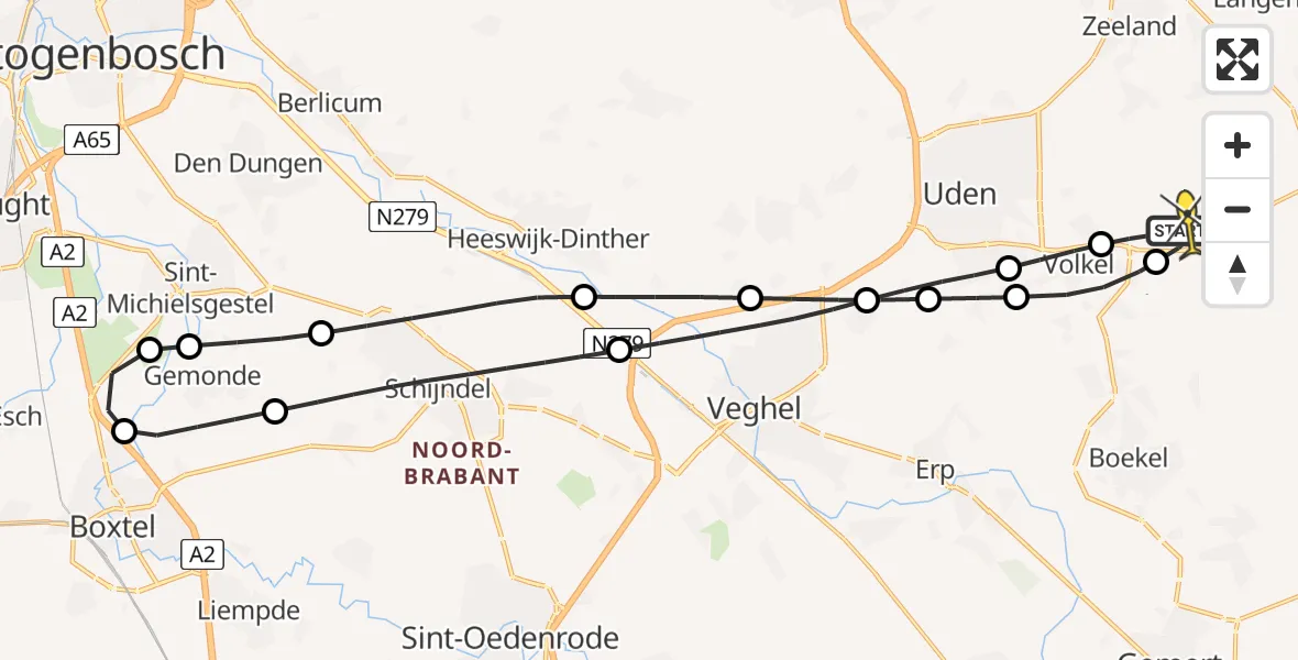 Routekaart van de vlucht: Lifeliner 3 naar Vliegbasis Volkel, Zeelandsedijk