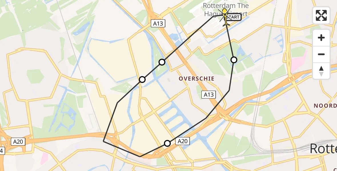 Routekaart van de vlucht: Lifeliner 2 naar Rotterdam The Hague Airport, Rotterdam Airportbaan