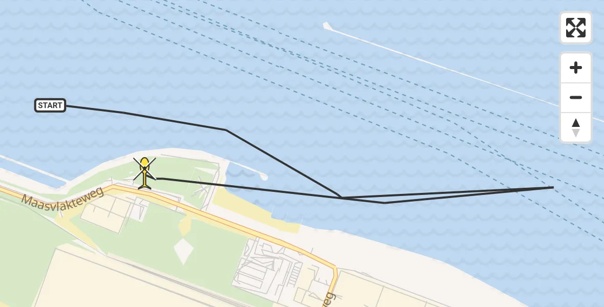 Routekaart van de vlucht: Kustwachthelikopter naar Maasvlakte, Maasvlakteweg