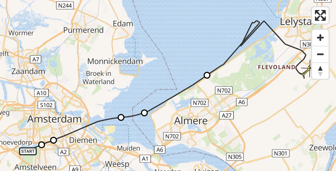 Routekaart van de vlucht: Politiehelikopter naar Lelystad, Koenenkade