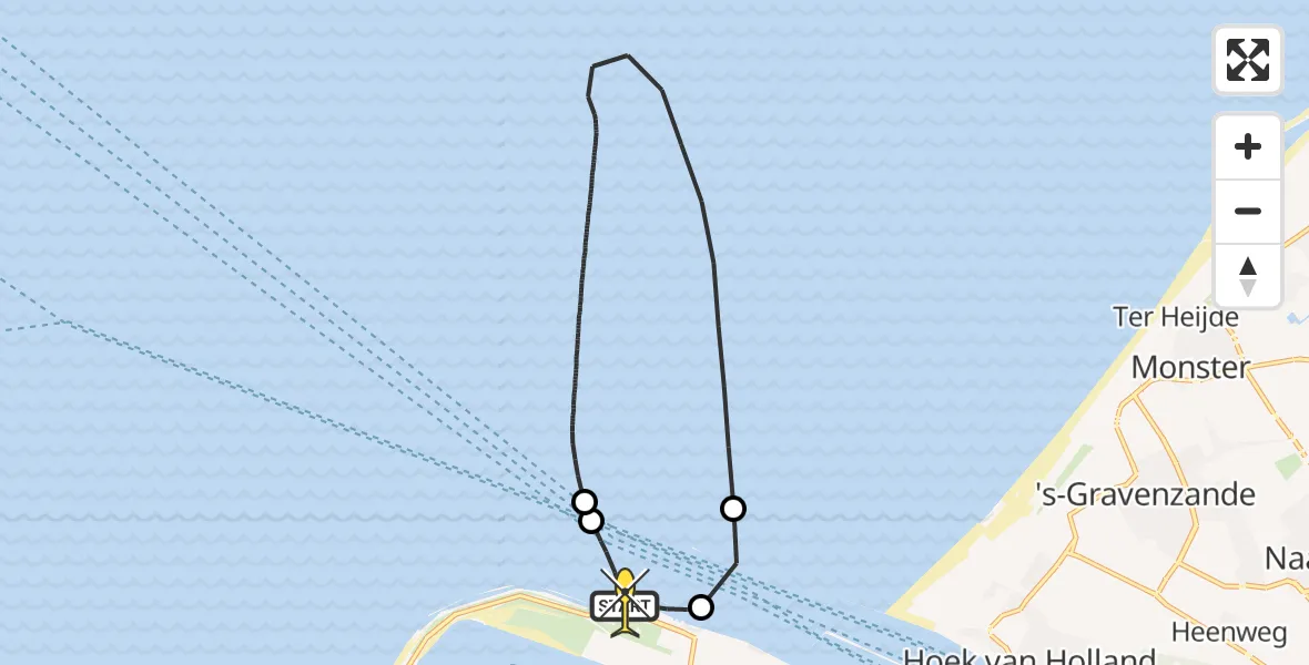 Routekaart van de vlucht: Kustwachthelikopter naar Maasvlakte, Prinses Máximaweg