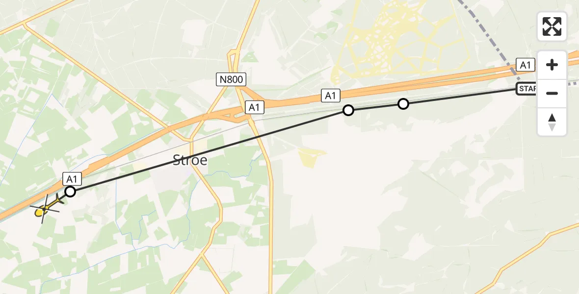 Routekaart van de vlucht: Politiehelikopter naar Stroe, Malenveld