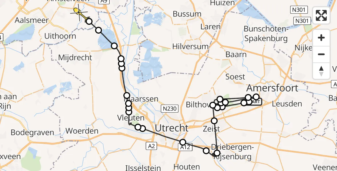 Routekaart van de vlucht: Politiehelikopter naar Amstelveen, Amersfoortsestraat