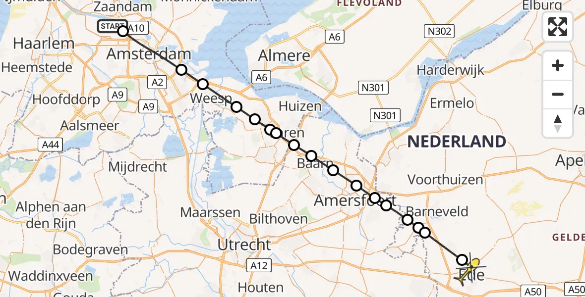 Routekaart van de vlucht: Lifeliner 1 naar Ede, Kompasweg
