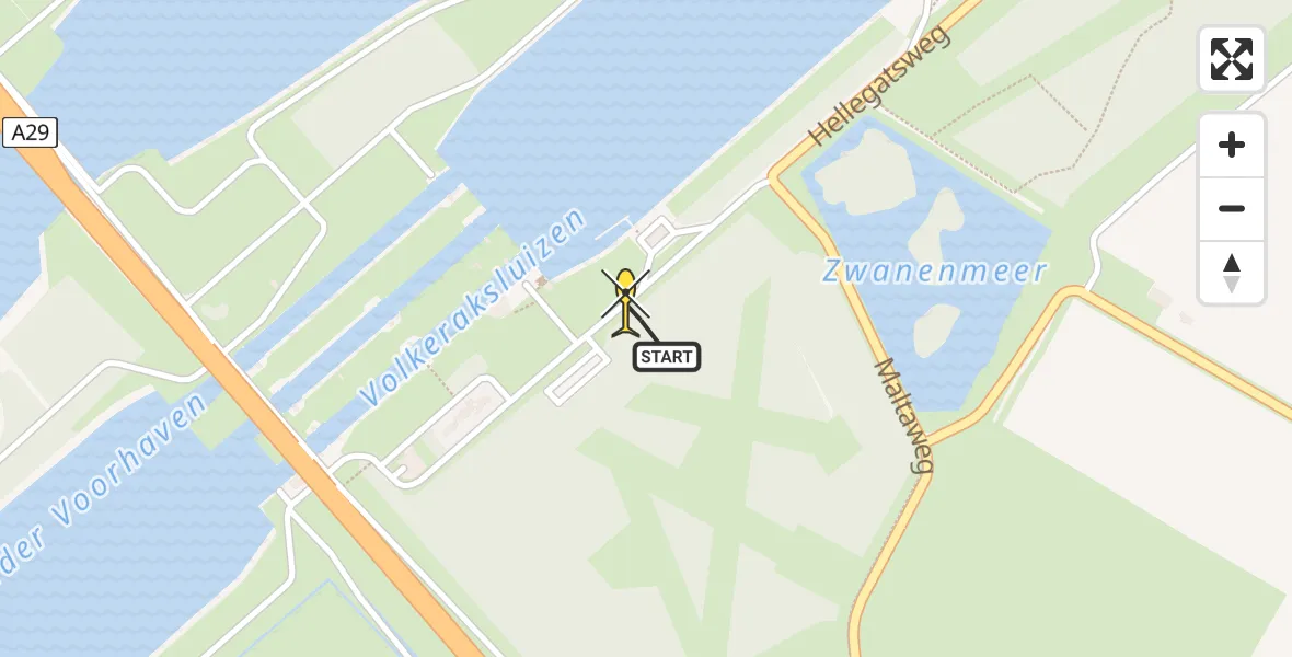 Routekaart van de vlucht: Politieheli naar Willemstad, Hellegatsweg