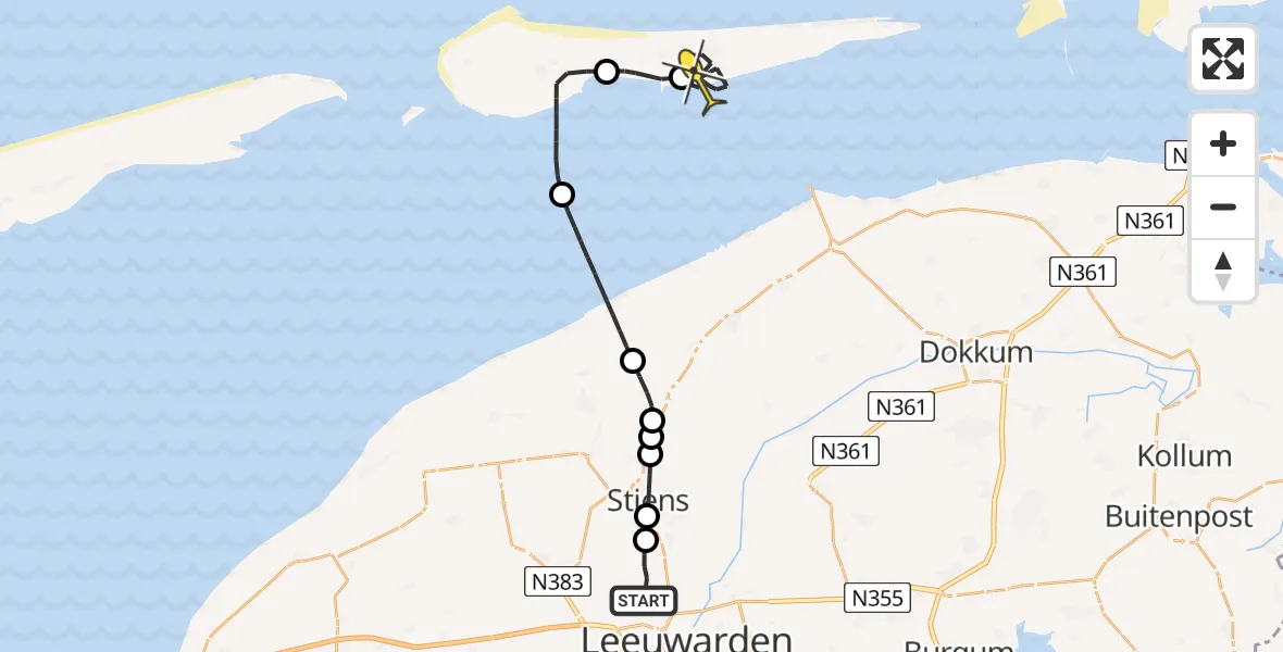 Routekaart van de vlucht: Ambulanceheli naar Buren, Keegsdijkje