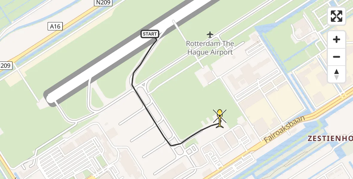 Routekaart van de vlucht: Kustwachthelikopter naar Rotterdam The Hague Airport, Fairoaksbaan