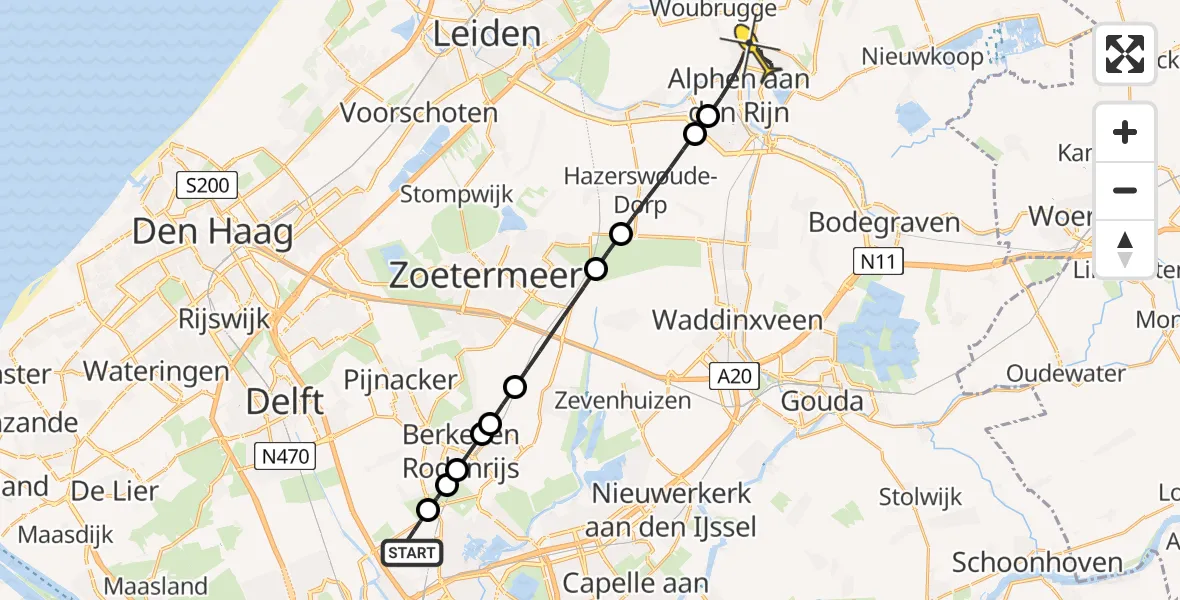 Routekaart van de vlucht: Lifeliner 2 naar Alphen aan den Rijn, Doenkadepad