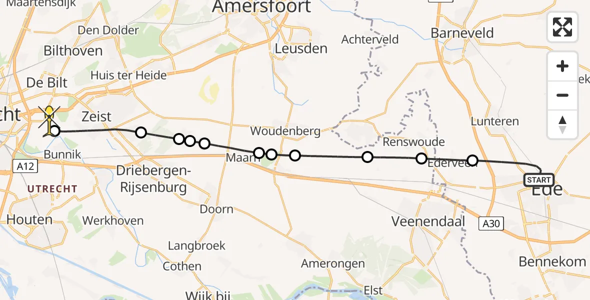 Routekaart van de vlucht: Lifeliner 1 naar Universitair Medisch Centrum Utrecht, Doesburger Molenweg